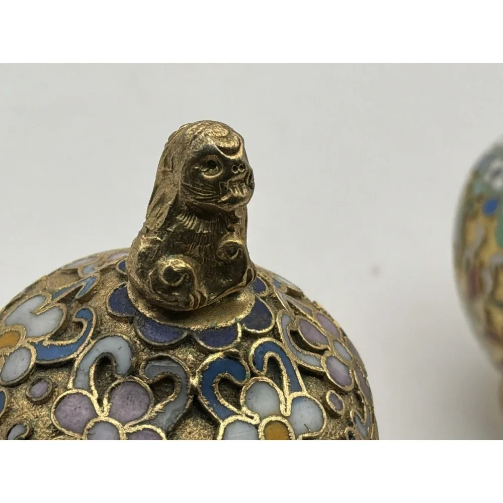 2 Cloisonné Enamel And Brass Ginger Jar 1 With Lid‎ Vintage